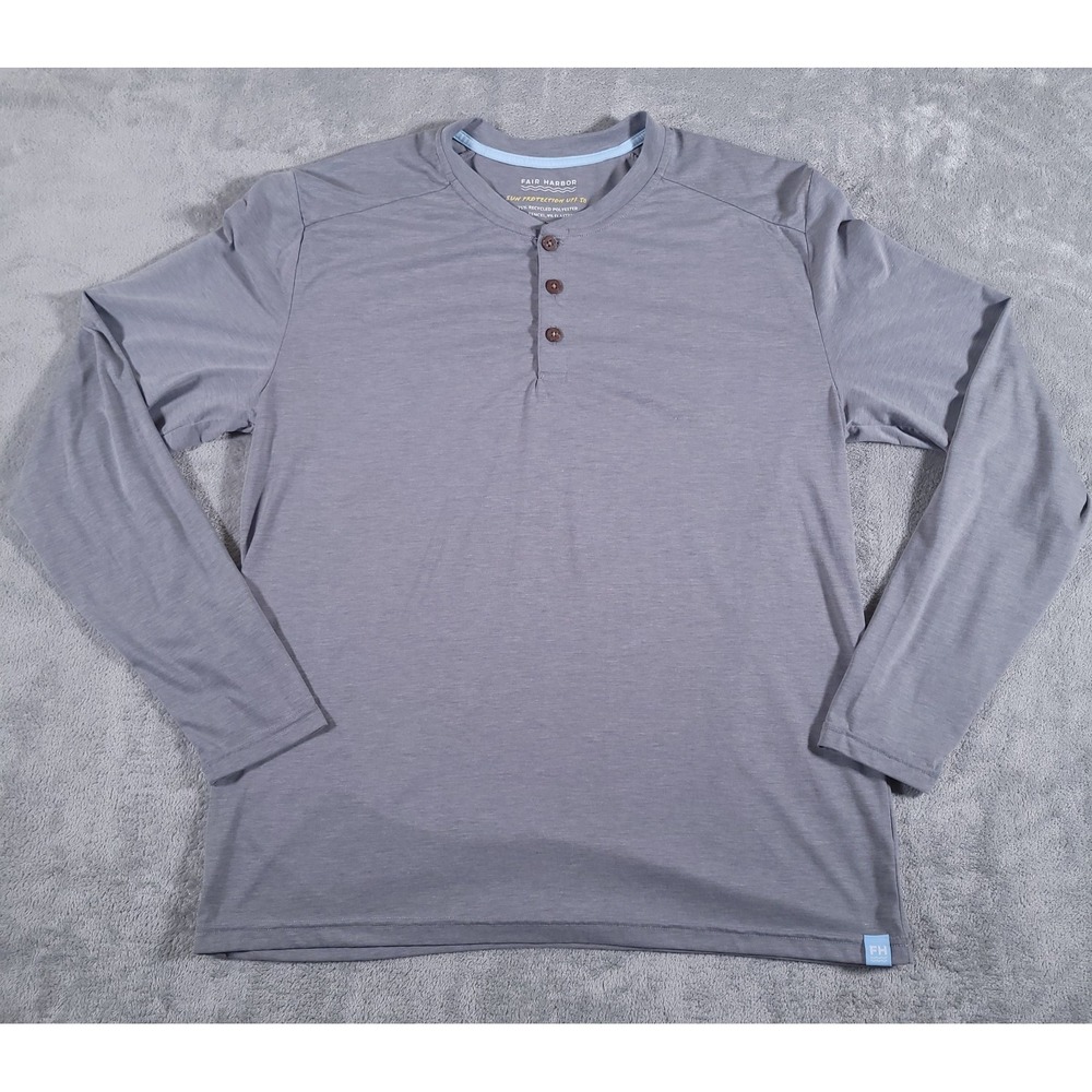 Fair‎ Harbor Shirt Mens Medium Grey Long Sleeve Stretch Henley Sun UPF 50